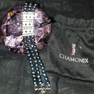 Freshwater Black And White Pearl Bracelet With 3 Rows Of Chrystals